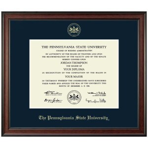 Diploma Frame, Gold Embossed Seal The Pennsylvania State University, Navy Mat, Studio Molding Mahogany Finish